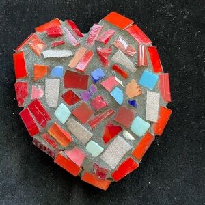 Abstract Glass Mosaic Heart 6”x5.5” By Victoria Heisler 
Red &Blue Glass
